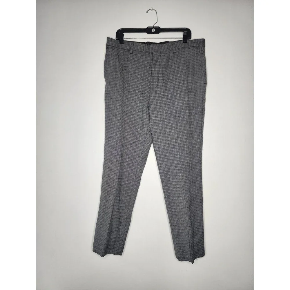 Banana Republic Men’s Pants Gray Plaid Wool Blend Lined Tailored Slim Fit 35x30